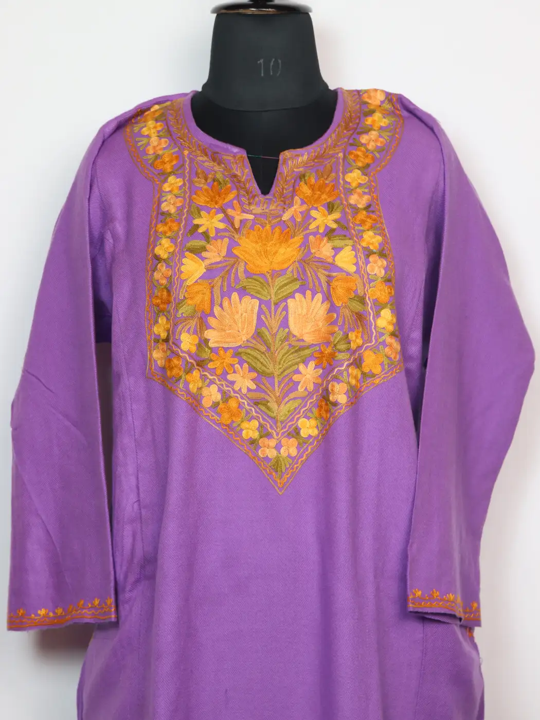 Shalimar Cashmilon Wool Light Purple Pheran With Aari Embroidery - Image 2