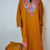 Mustard 2pc Pheran Set in Cashmilon Wool with Aari Embroidery