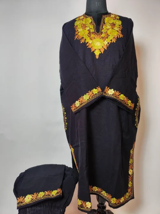 Black 2pc Pheran Set in Cashmilon Wool with Aari Embroidery Shabnam