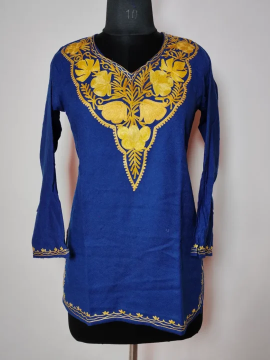 Cashmilon Wool Roshni Maroon Short Kurti with Aari Embroidery