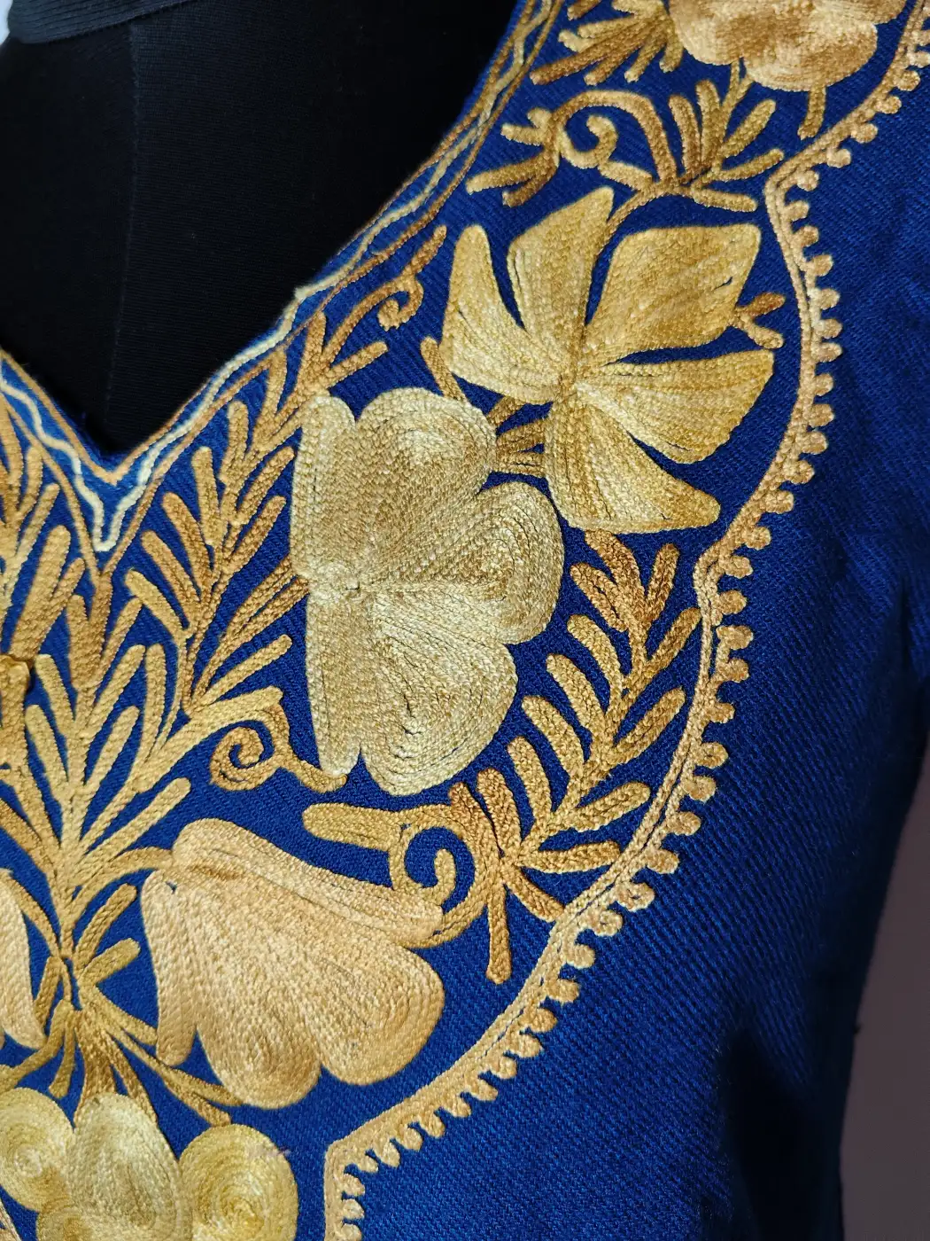 Blue Cashmilon Wool Short Kurti with Aari Embroidery - Image 2