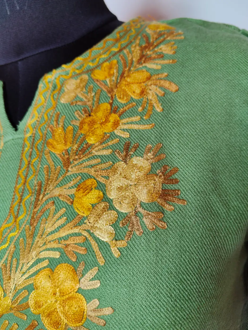 Light Green Cashmilon Wool Short Kurti with Aari Embroidery Nazakat - Image 2