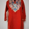 Rangrez Rustic Orange Cashmilon Wool Short Kurti with Aari Embroidery