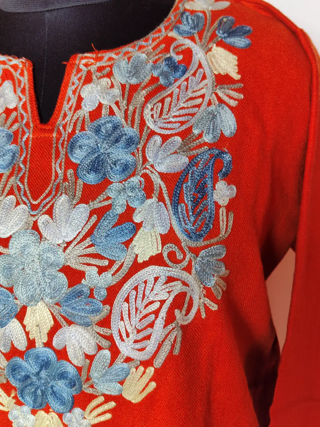 Rangrez Rustic Orange Cashmilon Wool Short Kurti with Aari Embroidery - Image 2