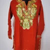 Rustic Orange Cashmilon Wool Short Kurti with Aari Embroidery Sadaf