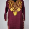 Mehar Wine Cashmilon Wool Short Kurti with Aari Embroidery