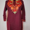 Wine Ada Cashmilon Wool Short Kurti with Aari Embroidery