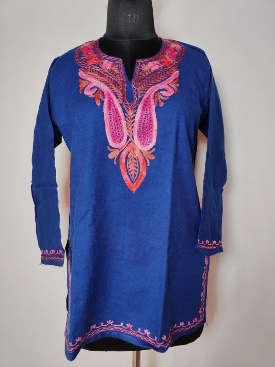 Royal Blue Cashmilon Wool Short Kurti with Aari Embroidery Rawayat