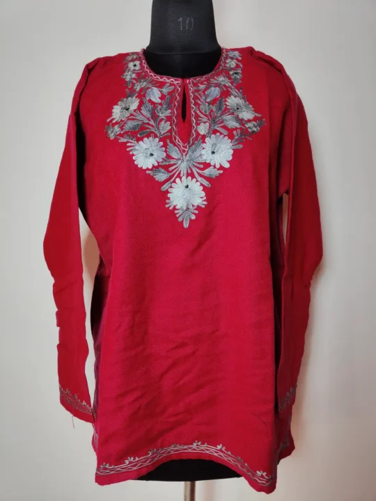 Magenta Cashmilon Wool Nazakat Short Kurti with Aari Embroidery