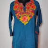 Cashmilon Wool Hunar Teal Blue Short Kurti with Aari Embroidery