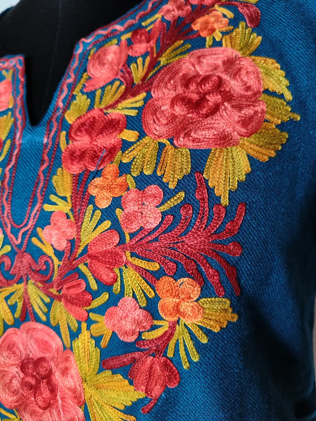 Cashmilon Wool Hunar Teal Blue Short Kurti with Aari Embroidery - Image 2