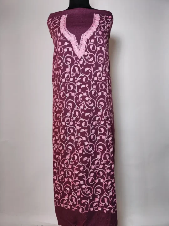 2pc Magenta Suit in Aroosa Crush Cotton with Jaal Aari Work