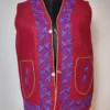 Maroon Blazer Tweed Sleeveless Nehru Jacket with Hand Aari Embroidery
