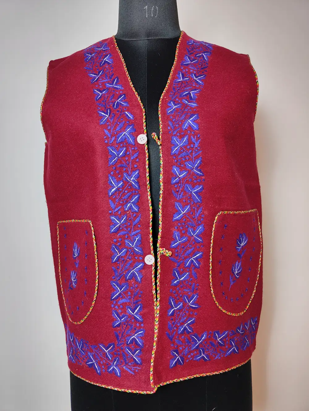 Maroon Blazer Tweed Sleeveless Nehru Jacket with Hand Aari Embroidery