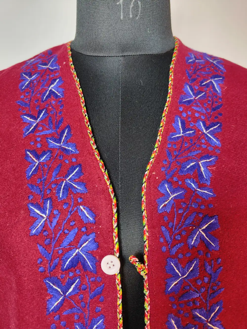 Maroon Blazer Tweed Sleeveless Nehru Jacket with Hand Aari Embroidery - Image 2