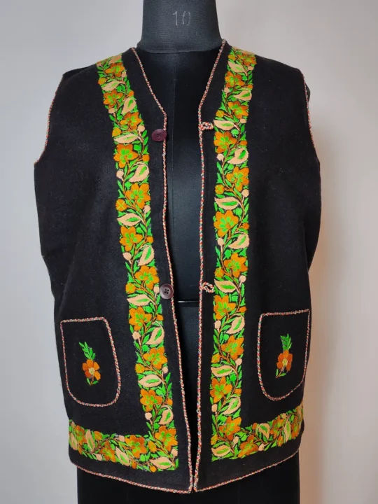 Shiddat Blazer Tweed Sleeveless Black Nehru Jacket with Hand Aari Embroidery