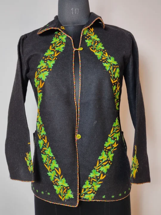 Numaish Black Blazer Tweed Waist Coat with Hand Aari Embroidery