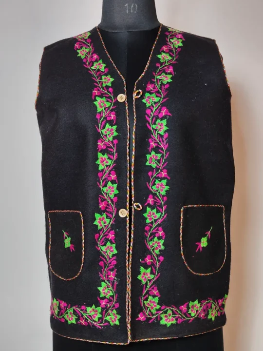 Blazer Tweed Black Nehru Jacket Coat with Hand Aari Embroidery Suroor