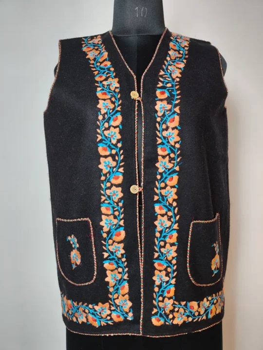 Sleeveless Blazer Tweed Black Nehru Jacket Mehar Coat with Hand Aari Embroidery