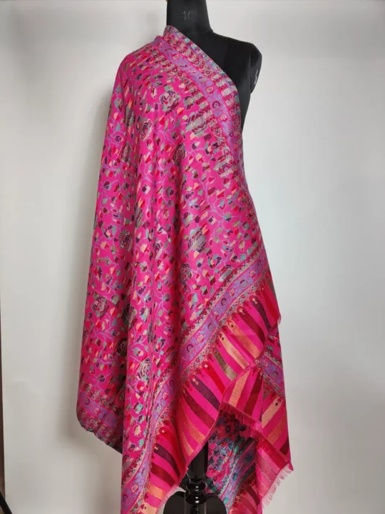Pink Nazneen Kani Silk Shawl With Weaving