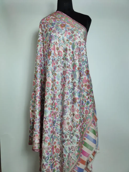 Silk Shawl in Beige Tasavur with Kani Weaving