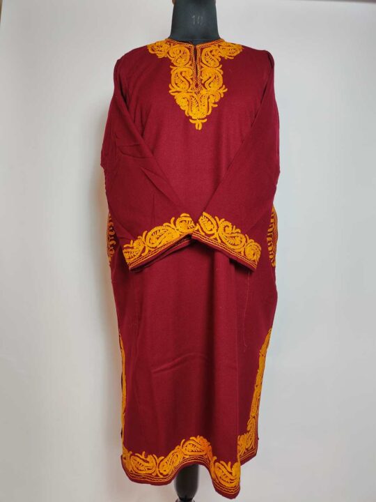 Amin Dark Blue Cashmilon Wool Pheran with Aari Embroidery