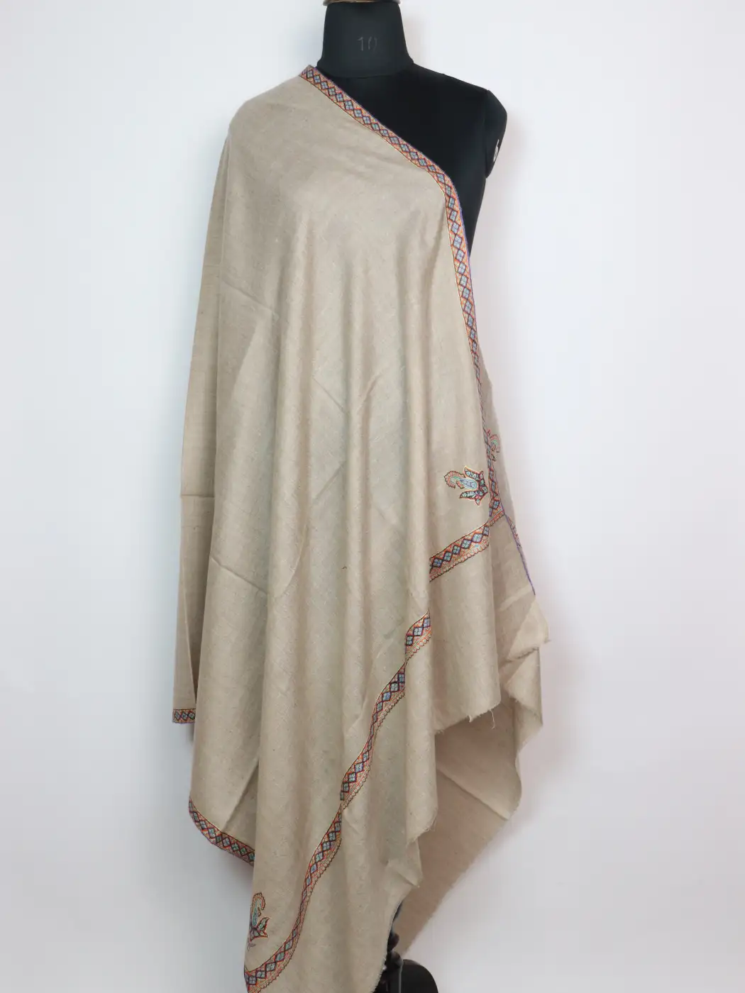 Adah Beige Pure Pashmina Shawl with Sozni Hand Work