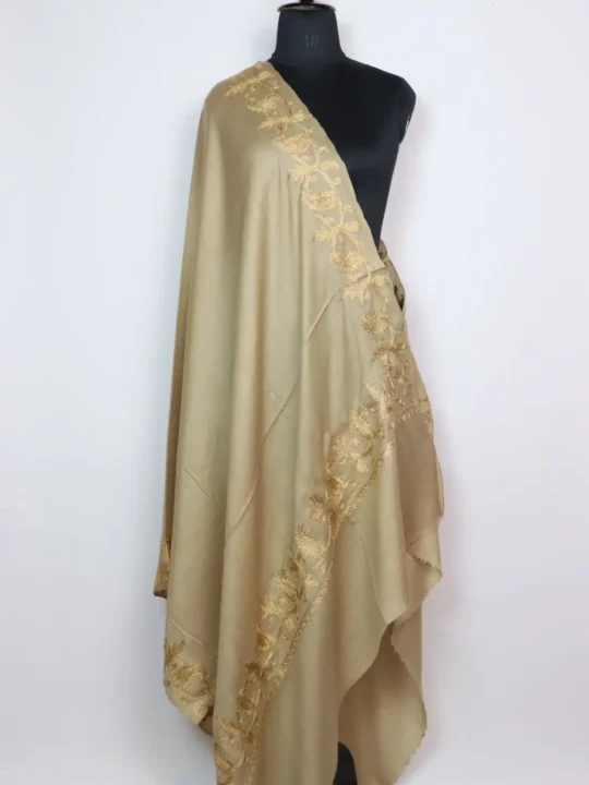 Hayat Beige Pure Pashmina Shawl with Zari Work