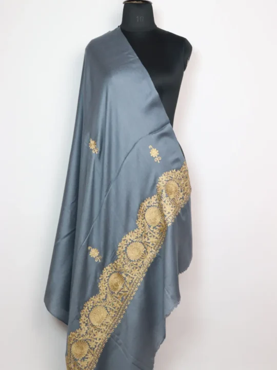 Dark Grey Aarizoo Pure Pashmina Shawl with Zari Work