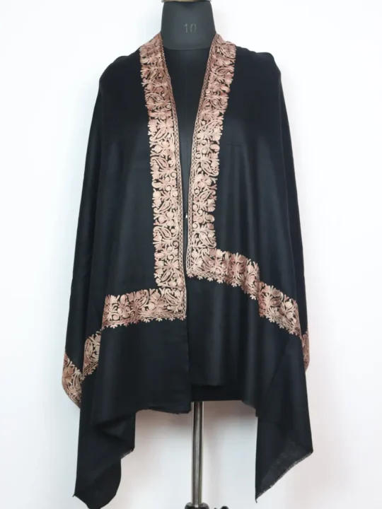 Black Mongolian Cashmere Stole with Aari Embroidery Nazakat