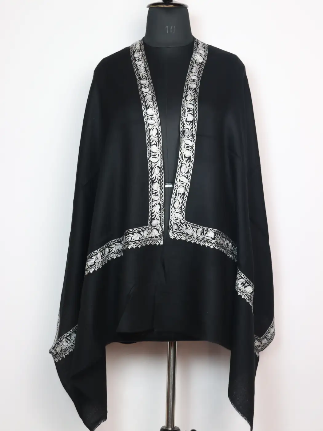 Shaan Kashmiri Black Pure Pashmina Stole with Zari Embroidery