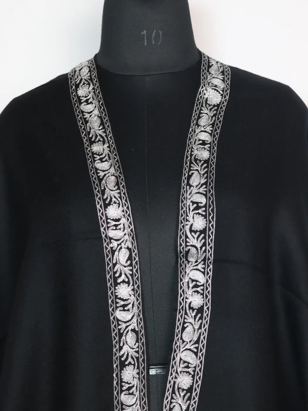 Shaan Black Mongolian Cashmere Stole with Zari Embroidery - Image 2