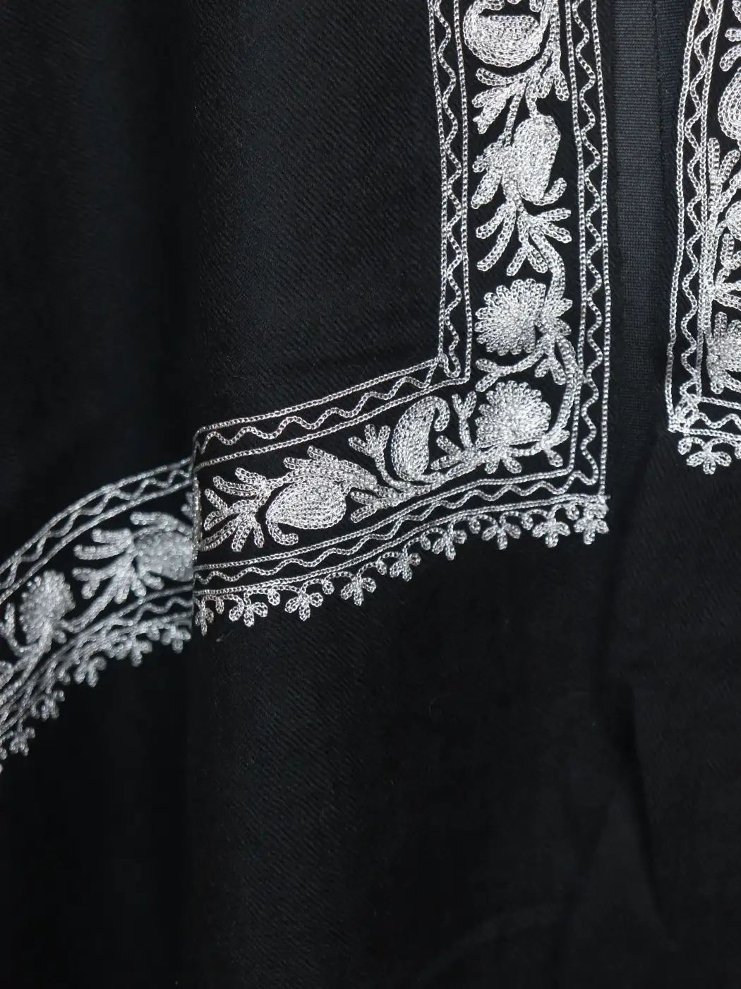 Shaan Black Mongolian Cashmere Stole with Zari Embroidery - Image 3
