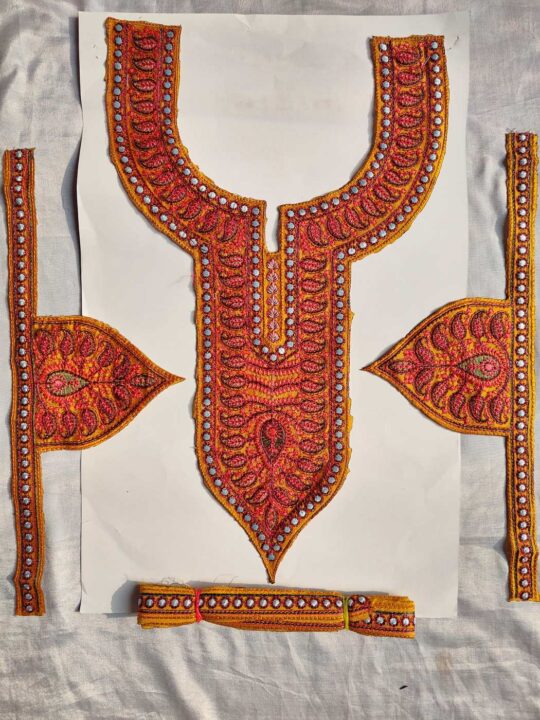 Afsana Mustard Patch with Sleeves and Lace in Sozni Embroidery