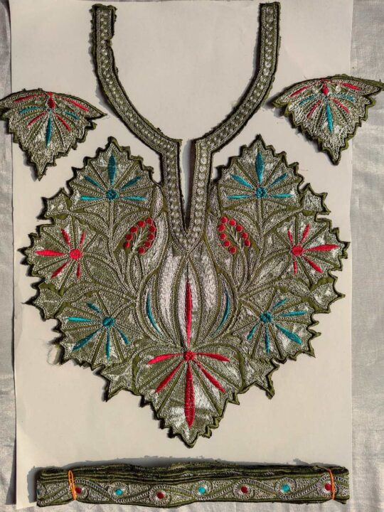 Nihayat Olive Green Patch with Silver Tilla Embroidery with Sleeves and Lace