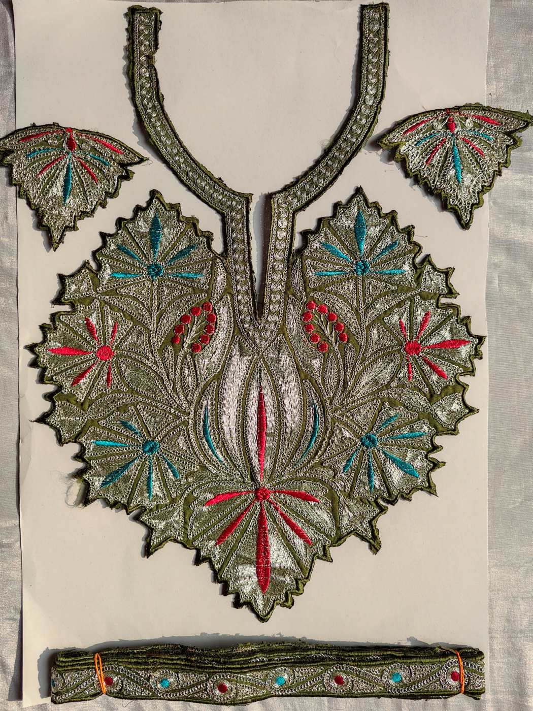 Nihayat Olive Green Patch with Silver Tilla Embroidery with Sleeves and Lace