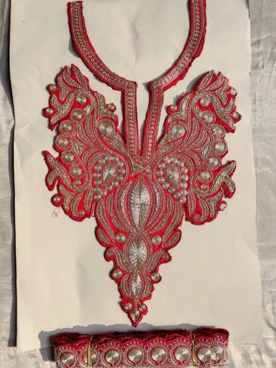 Maroon Based Patch with Silver Tilla Embroidery with Lace