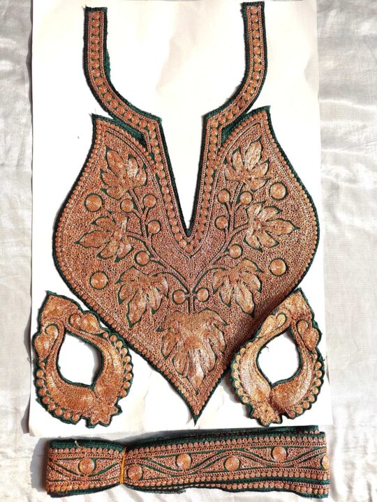 Feryad Dark Green Patch with Silver Tilla Embroidery with Sleeves and Lace