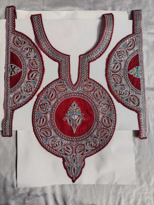 Wine Patch with Silver Tilla Embroidery with Sleeves and Lace