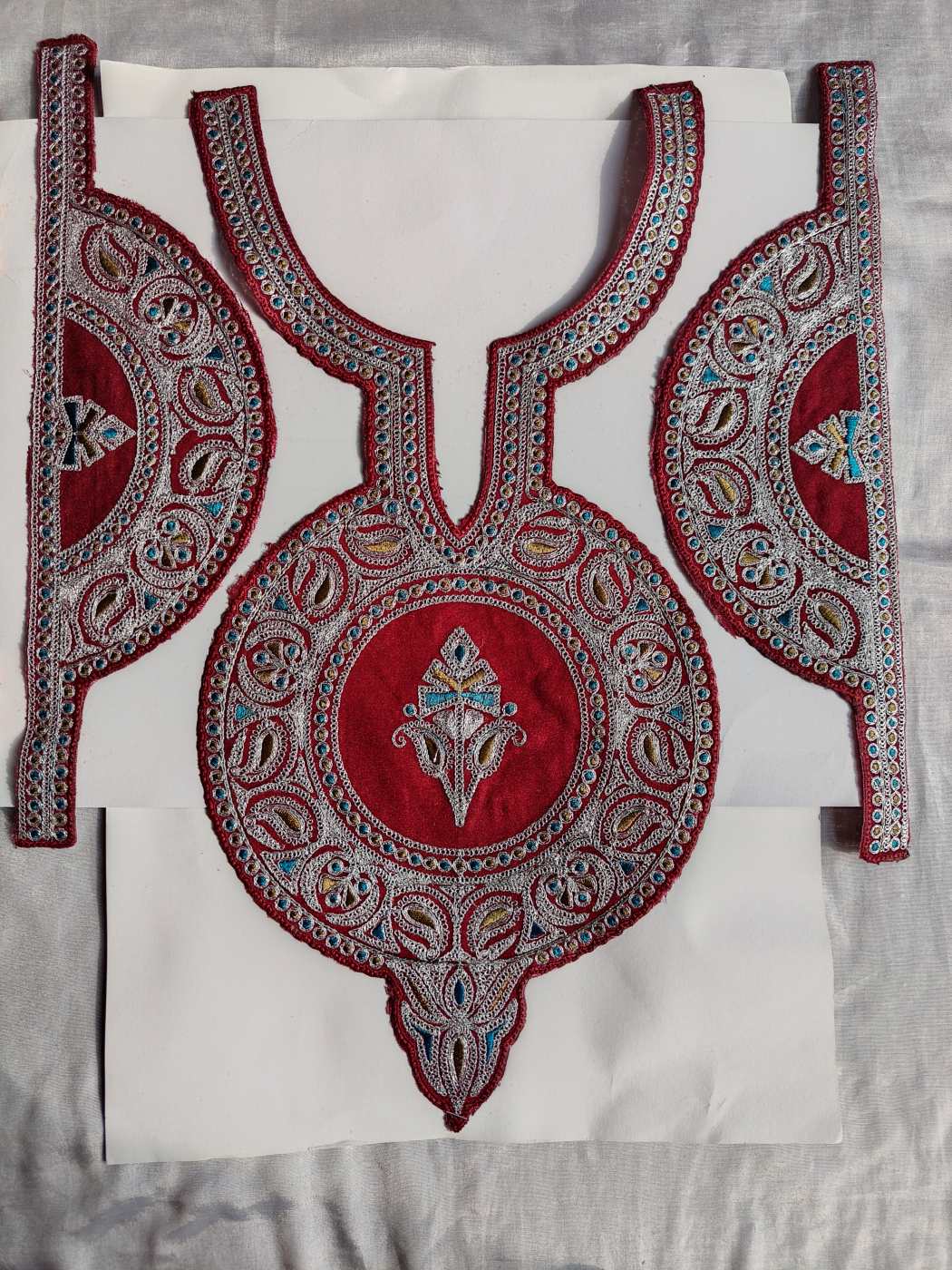 Wine Patch with Silver Tilla Embroidery with Sleeves and Lace
