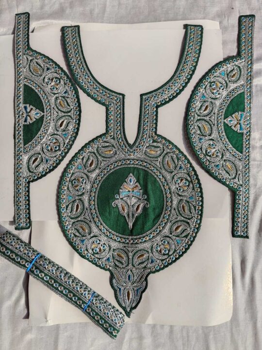 Noor Dark Green Patch with Silver Tilla Embroidery with Sleeves and Lace