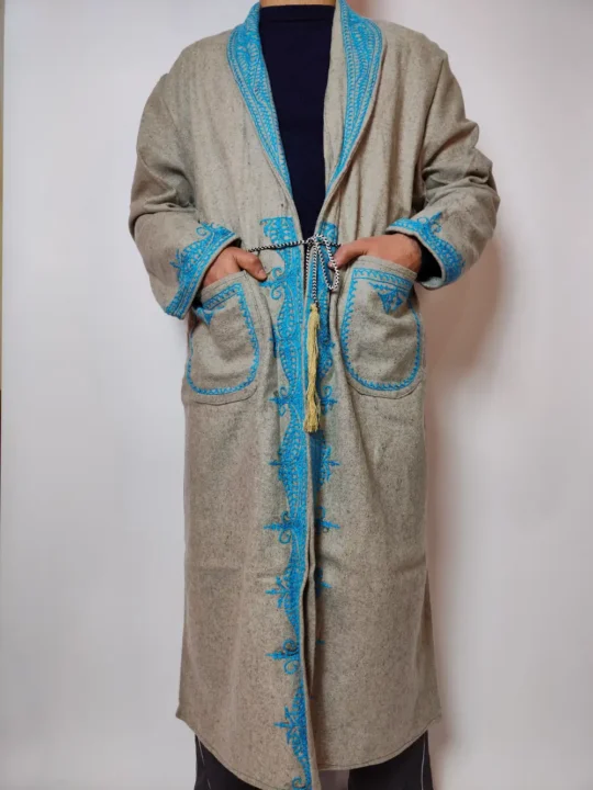 Kashmiri Grey Aaina Tweed Gown with Hand Aari Embroidery