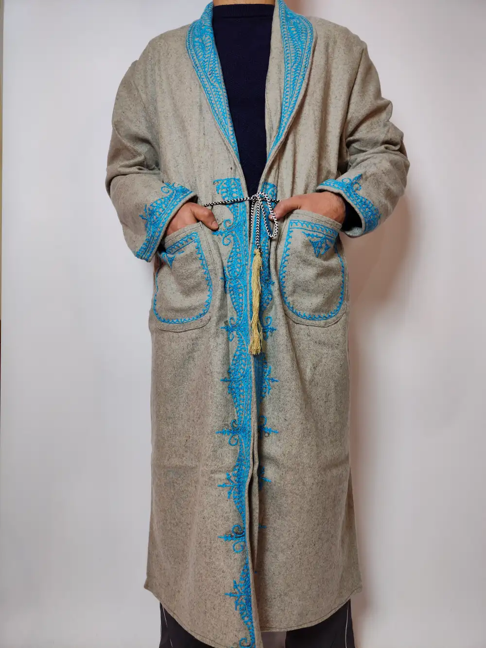 Kashmiri Grey Aaina Tweed Gown with Hand Aari Embroidery