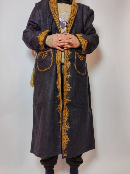 Black Kashmiri Mehfil Tweed Gown with Hand Aari Embroidery