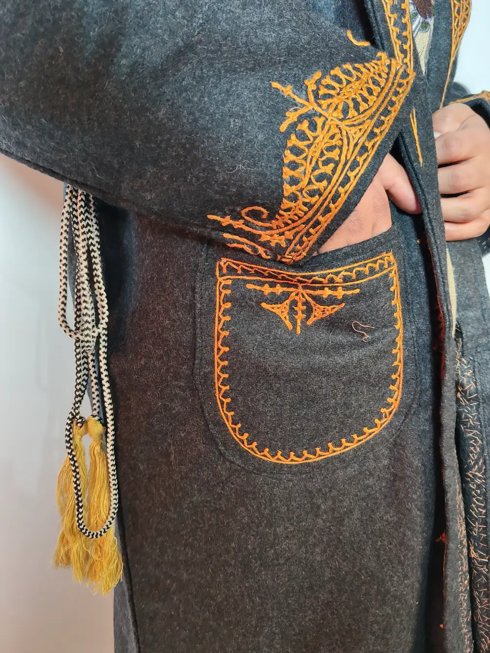 Black Kashmiri Mehfil Tweed Gown with Hand Aari Embroidery - Image 2