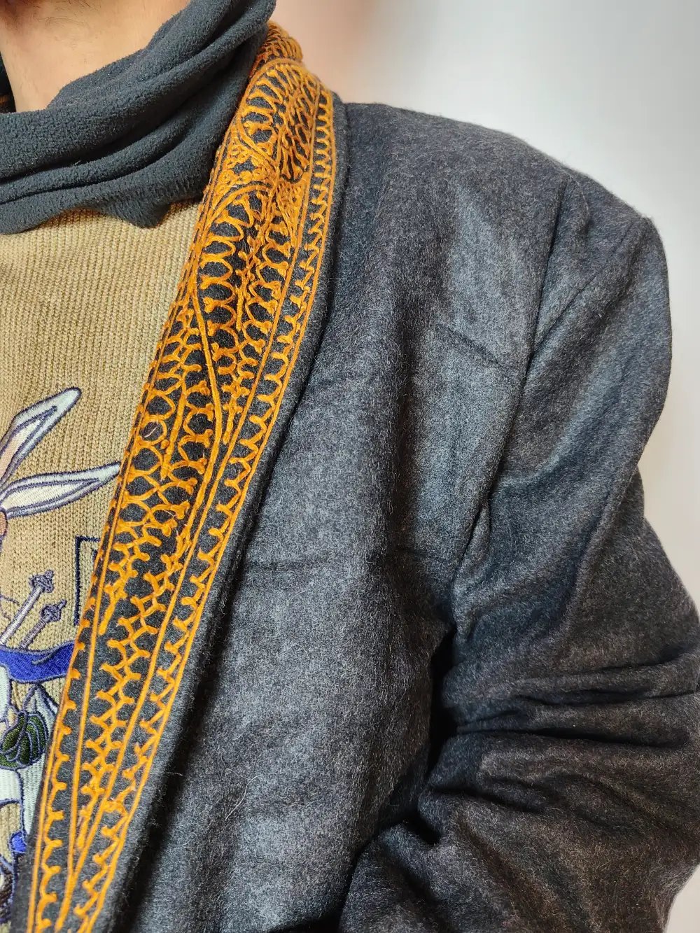 Black Kashmiri Mehfil Tweed Gown with Hand Aari Embroidery - Image 3