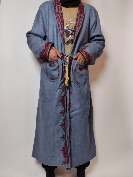 Karigar Kashmiri Denim Blue Tweed Gown with Hand Aari Embroidery