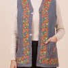 Afsana Dark Grey Sleeveless Blazer Tweed Nehru JacketCoat with Hand Aari Embroidery