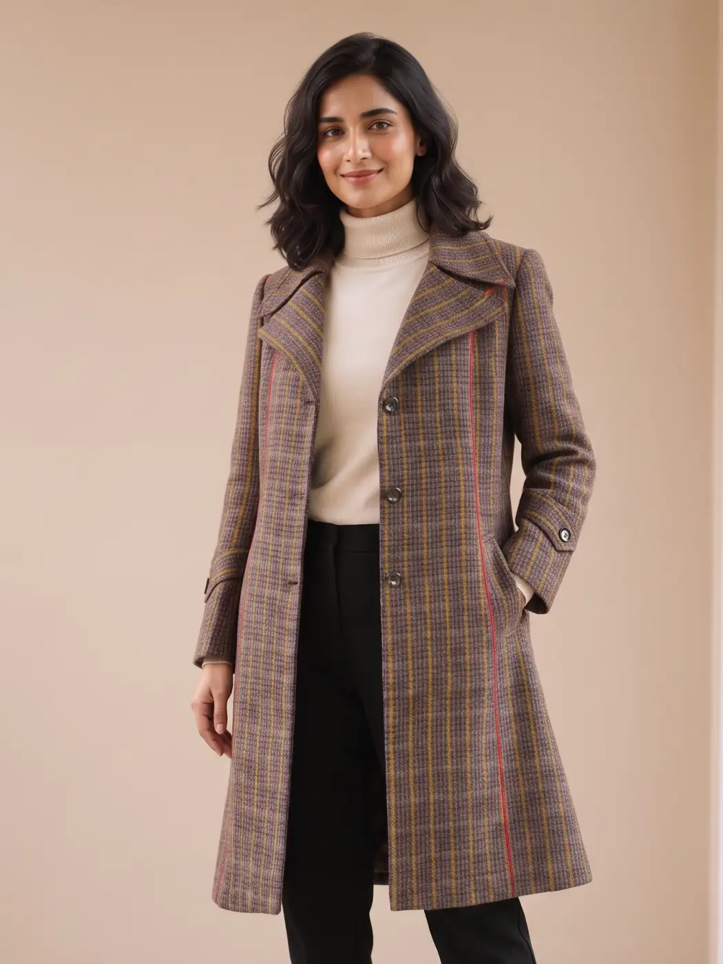 Sabr Handloom Tweed Brown Coat | Pure Wool Jacket for Women