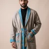 Kashmiri grey Tweed Gown | Bathrobe with Hand Aari Embroidery